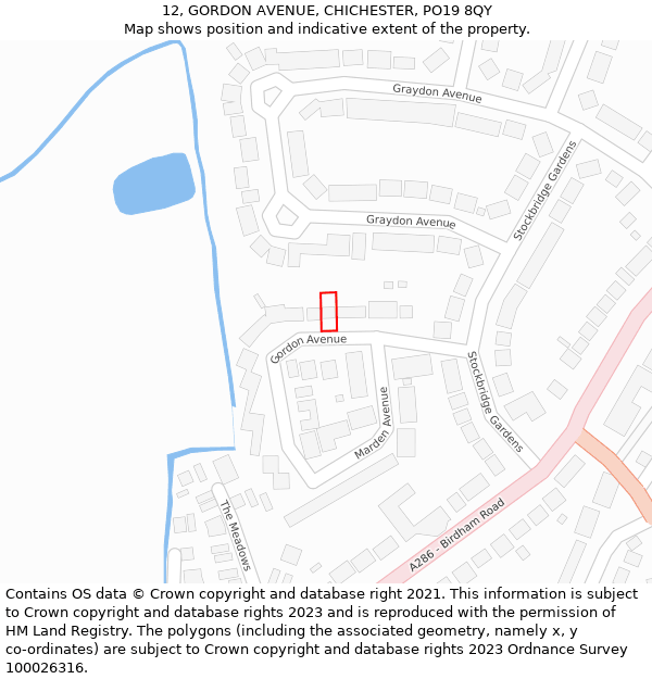 12, GORDON AVENUE, CHICHESTER, PO19 8QY: Location map and indicative extent of plot
