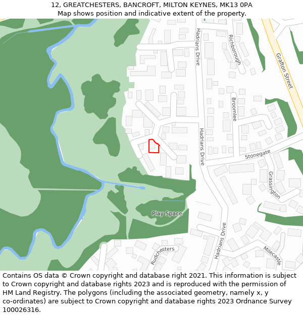 12, GREATCHESTERS, BANCROFT, MILTON KEYNES, MK13 0PA: Location map and indicative extent of plot
