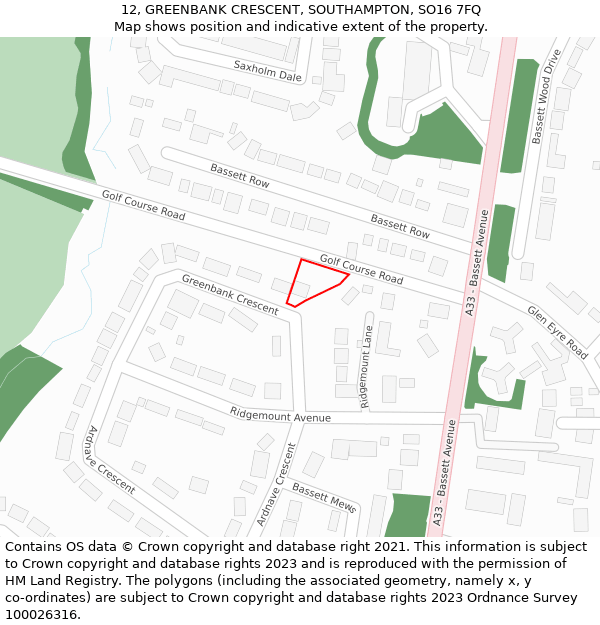 12, GREENBANK CRESCENT, SOUTHAMPTON, SO16 7FQ: Location map and indicative extent of plot