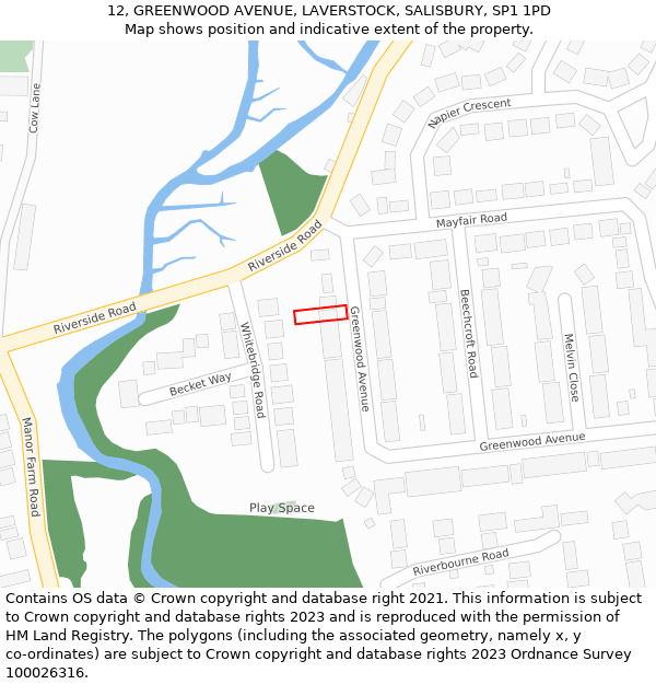 12, GREENWOOD AVENUE, LAVERSTOCK, SALISBURY, SP1 1PD: Location map and indicative extent of plot