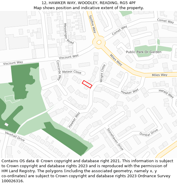 12, HAWKER WAY, WOODLEY, READING, RG5 4PF: Location map and indicative extent of plot