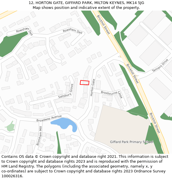 12, HORTON GATE, GIFFARD PARK, MILTON KEYNES, MK14 5JG: Location map and indicative extent of plot
