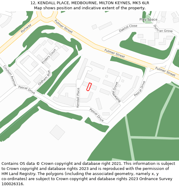 12, KENDALL PLACE, MEDBOURNE, MILTON KEYNES, MK5 6LR: Location map and indicative extent of plot