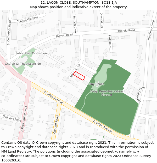 12, LACON CLOSE, SOUTHAMPTON, SO18 1JA: Location map and indicative extent of plot