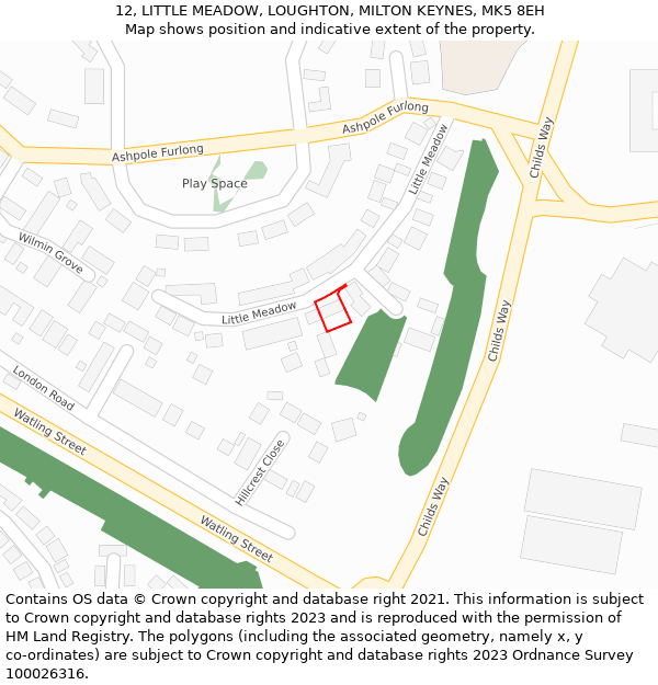 12, LITTLE MEADOW, LOUGHTON, MILTON KEYNES, MK5 8EH: Location map and indicative extent of plot