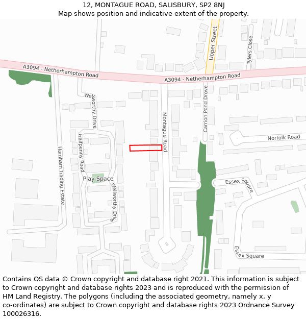 12, MONTAGUE ROAD, SALISBURY, SP2 8NJ: Location map and indicative extent of plot