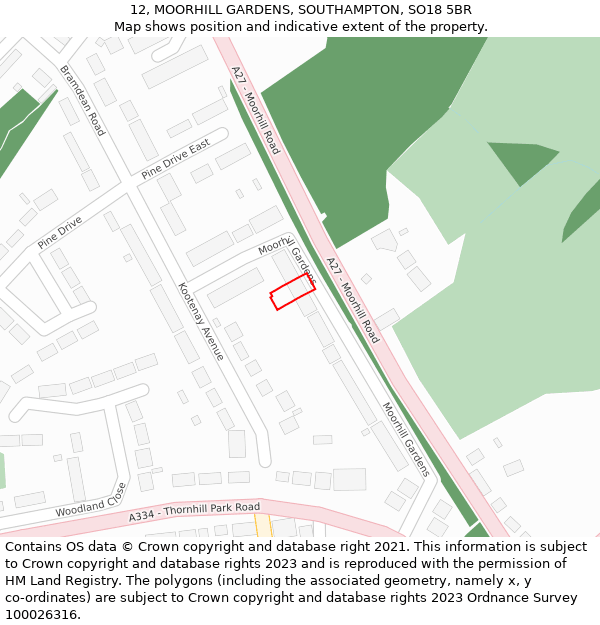 12, MOORHILL GARDENS, SOUTHAMPTON, SO18 5BR: Location map and indicative extent of plot