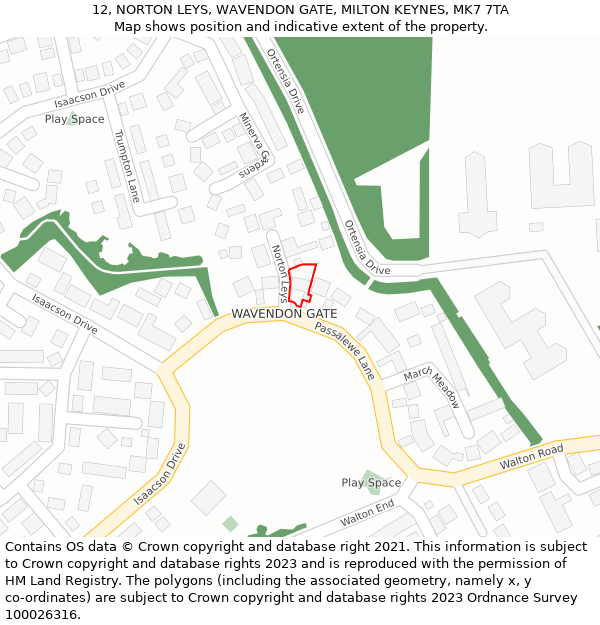 12, NORTON LEYS, WAVENDON GATE, MILTON KEYNES, MK7 7TA: Location map and indicative extent of plot