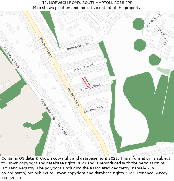 12, NORWICH ROAD, SOUTHAMPTON, SO18 2PP: Location map and indicative extent of plot