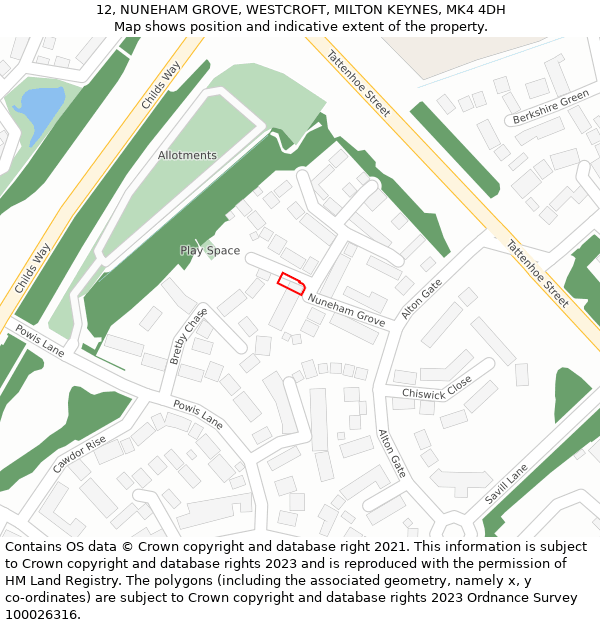 12, NUNEHAM GROVE, WESTCROFT, MILTON KEYNES, MK4 4DH: Location map and indicative extent of plot