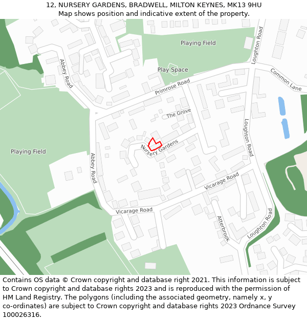 12, NURSERY GARDENS, BRADWELL, MILTON KEYNES, MK13 9HU: Location map and indicative extent of plot