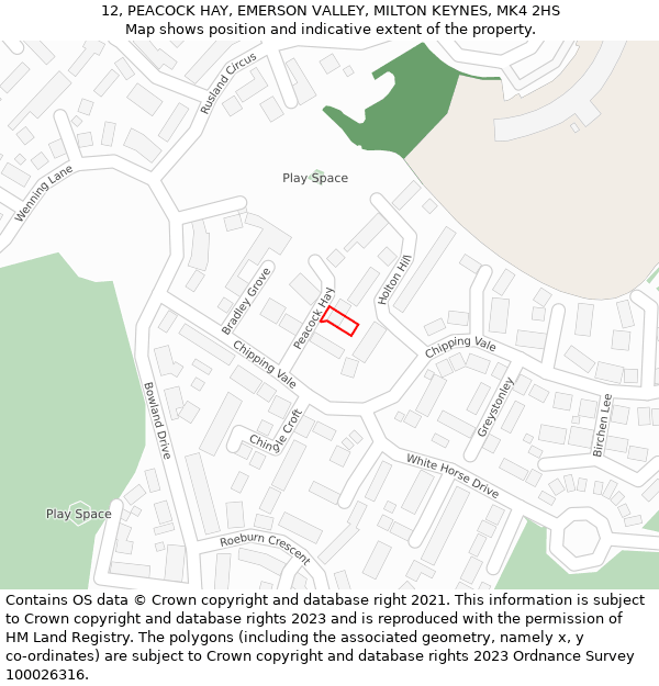 12, PEACOCK HAY, EMERSON VALLEY, MILTON KEYNES, MK4 2HS: Location map and indicative extent of plot