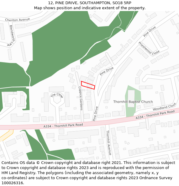 12, PINE DRIVE, SOUTHAMPTON, SO18 5RP: Location map and indicative extent of plot