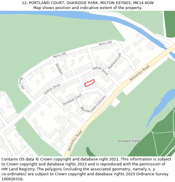 12, PORTLAND COURT, OAKRIDGE PARK, MILTON KEYNES, MK14 6GW: Location map and indicative extent of plot