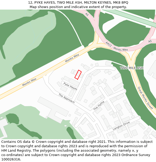12, PYKE HAYES, TWO MILE ASH, MILTON KEYNES, MK8 8PQ: Location map and indicative extent of plot