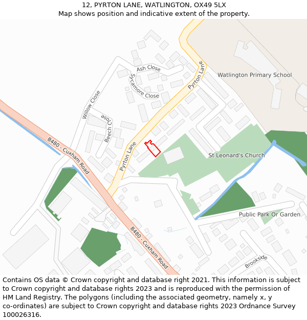 12, PYRTON LANE, WATLINGTON, OX49 5LX: Location map and indicative extent of plot