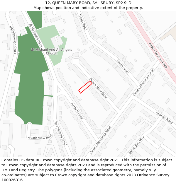 12, QUEEN MARY ROAD, SALISBURY, SP2 9LD: Location map and indicative extent of plot