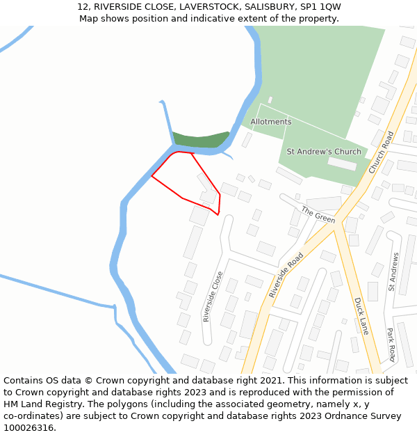 12, RIVERSIDE CLOSE, LAVERSTOCK, SALISBURY, SP1 1QW: Location map and indicative extent of plot