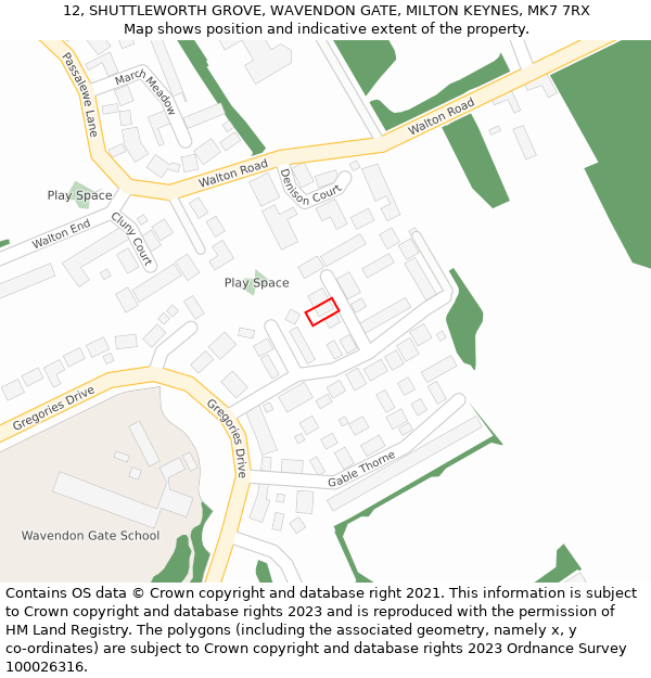12, SHUTTLEWORTH GROVE, WAVENDON GATE, MILTON KEYNES, MK7 7RX: Location map and indicative extent of plot