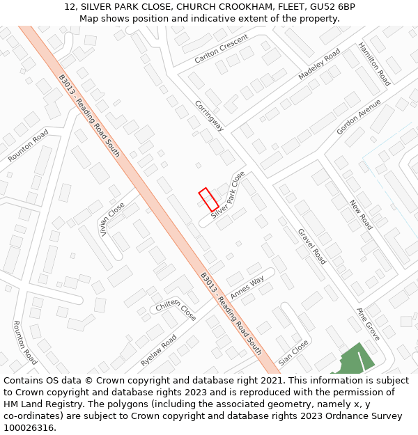 12, SILVER PARK CLOSE, CHURCH CROOKHAM, FLEET, GU52 6BP: Location map and indicative extent of plot