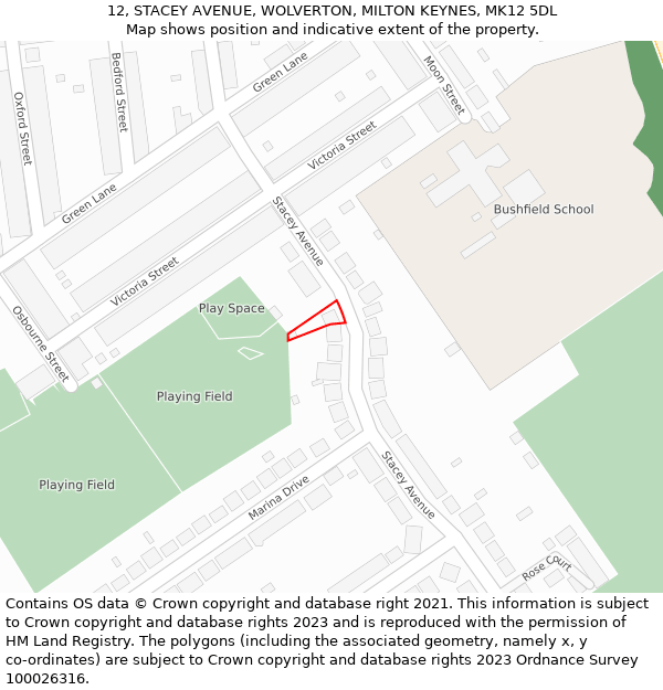 12, STACEY AVENUE, WOLVERTON, MILTON KEYNES, MK12 5DL: Location map and indicative extent of plot