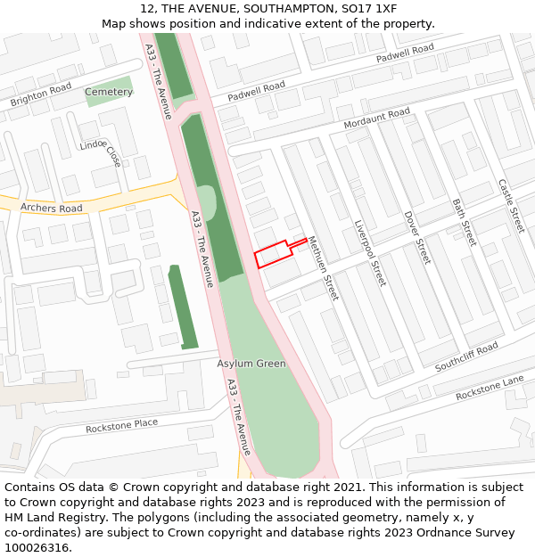 12, THE AVENUE, SOUTHAMPTON, SO17 1XF: Location map and indicative extent of plot