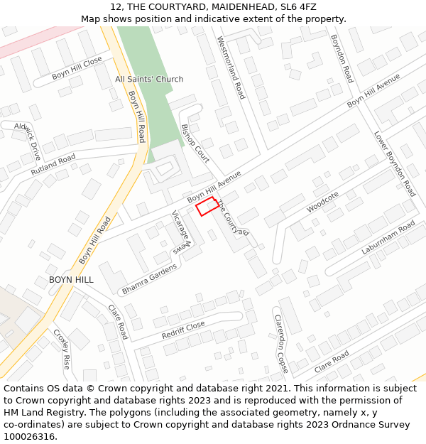 12, THE COURTYARD, MAIDENHEAD, SL6 4FZ: Location map and indicative extent of plot