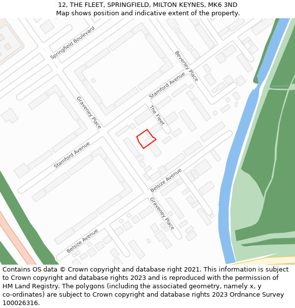 12, THE FLEET, SPRINGFIELD, MILTON KEYNES, MK6 3ND: Location map and indicative extent of plot