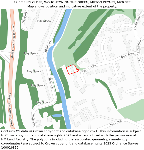 12, VERLEY CLOSE, WOUGHTON ON THE GREEN, MILTON KEYNES, MK6 3ER: Location map and indicative extent of plot