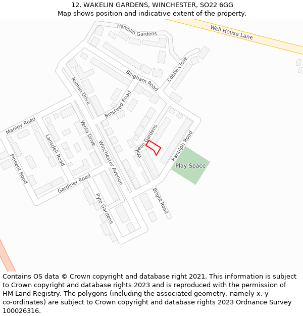 12, WAKELIN GARDENS, WINCHESTER, SO22 6GG: Location map and indicative extent of plot