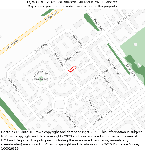 12, WARDLE PLACE, OLDBROOK, MILTON KEYNES, MK6 2XT: Location map and indicative extent of plot