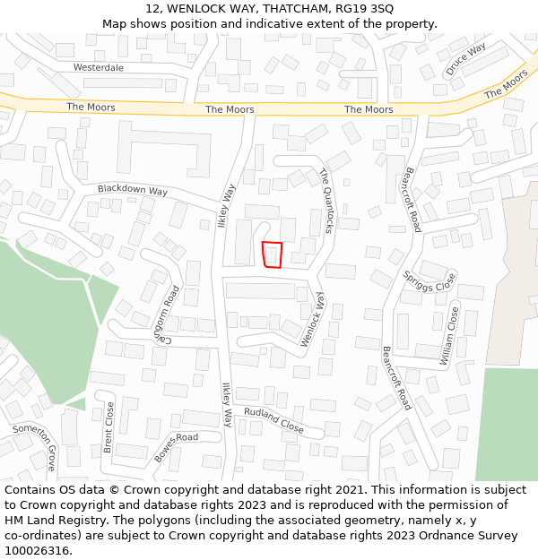 12, WENLOCK WAY, THATCHAM, RG19 3SQ: Location map and indicative extent of plot