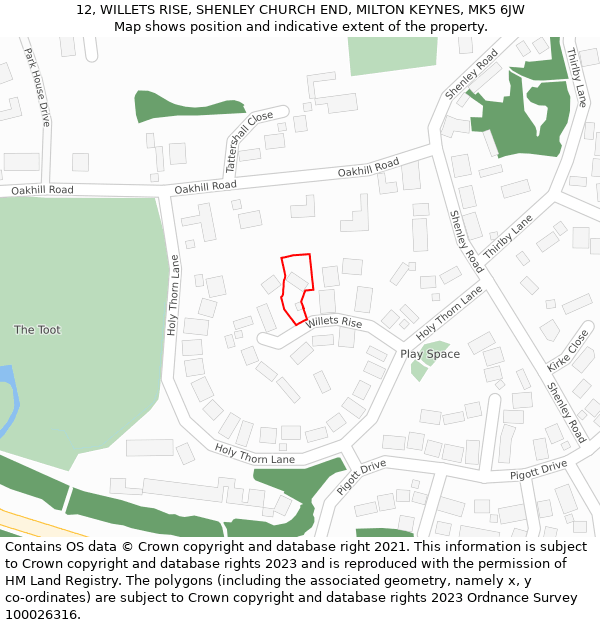 12, WILLETS RISE, SHENLEY CHURCH END, MILTON KEYNES, MK5 6JW: Location map and indicative extent of plot