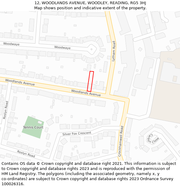 12, WOODLANDS AVENUE, WOODLEY, READING, RG5 3HJ: Location map and indicative extent of plot