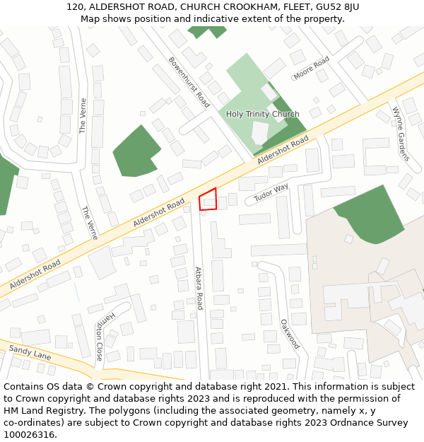 120, ALDERSHOT ROAD, CHURCH CROOKHAM, FLEET, GU52 8JU: Location map and indicative extent of plot