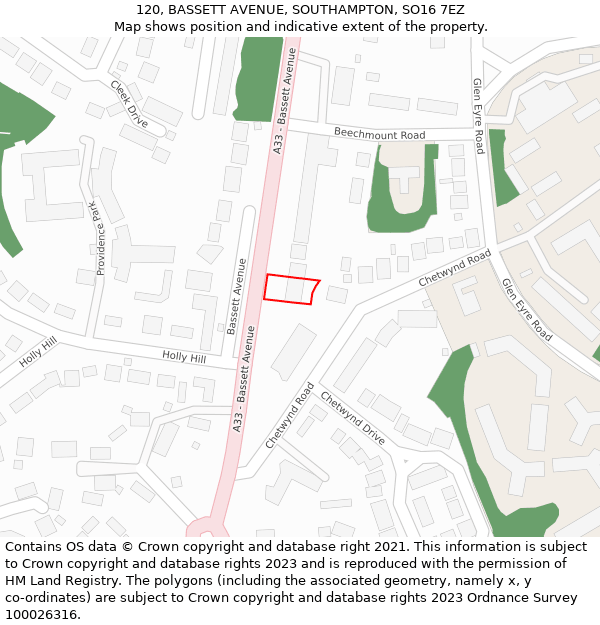 120, BASSETT AVENUE, SOUTHAMPTON, SO16 7EZ: Location map and indicative extent of plot