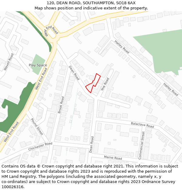 120, DEAN ROAD, SOUTHAMPTON, SO18 6AX: Location map and indicative extent of plot