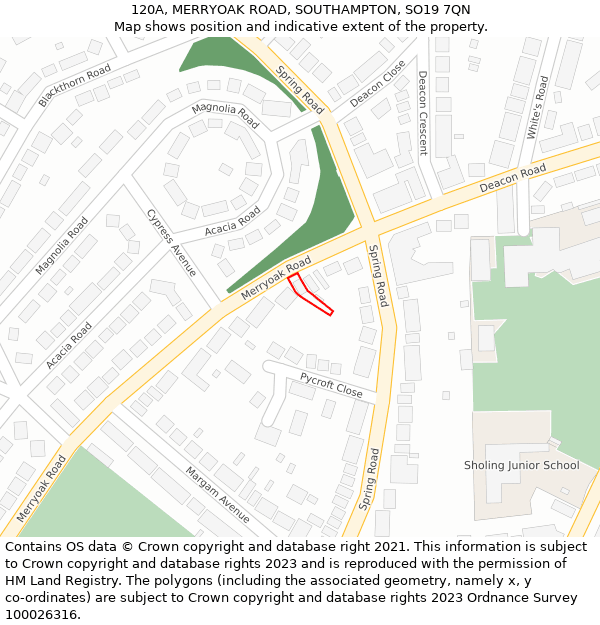 120A, MERRYOAK ROAD, SOUTHAMPTON, SO19 7QN: Location map and indicative extent of plot