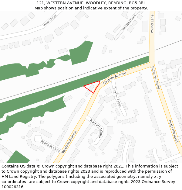 121, WESTERN AVENUE, WOODLEY, READING, RG5 3BL: Location map and indicative extent of plot