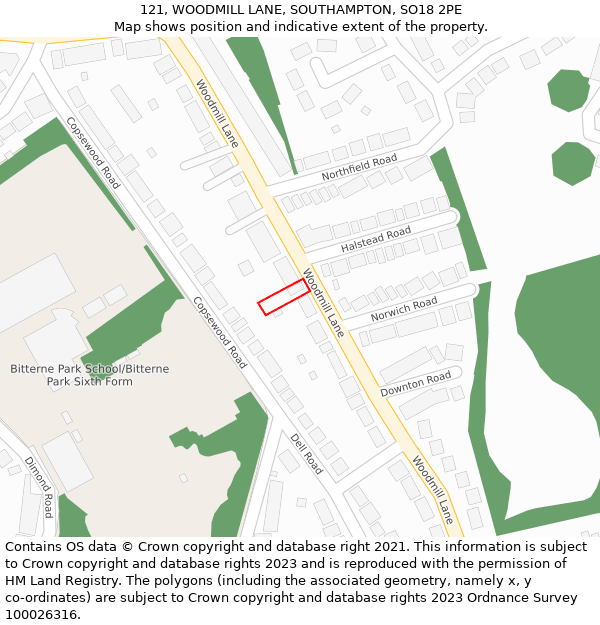 121, WOODMILL LANE, SOUTHAMPTON, SO18 2PE: Location map and indicative extent of plot