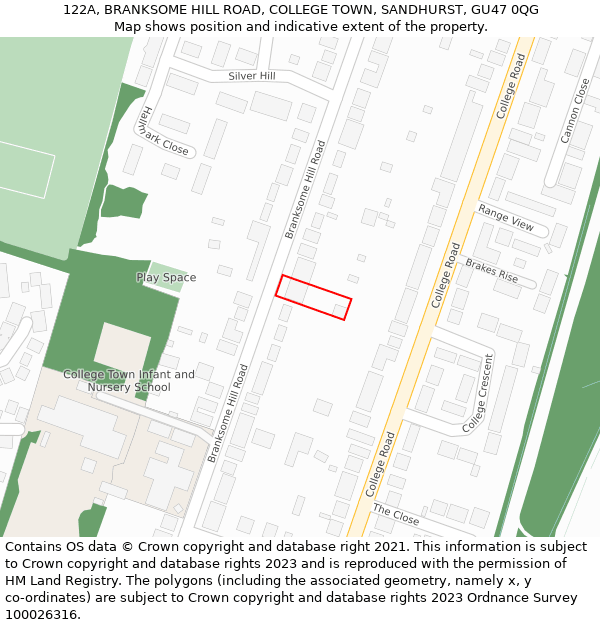 122A, BRANKSOME HILL ROAD, COLLEGE TOWN, SANDHURST, GU47 0QG: Location map and indicative extent of plot