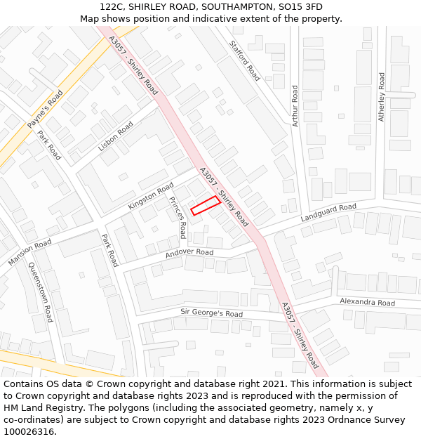 122C, SHIRLEY ROAD, SOUTHAMPTON, SO15 3FD: Location map and indicative extent of plot