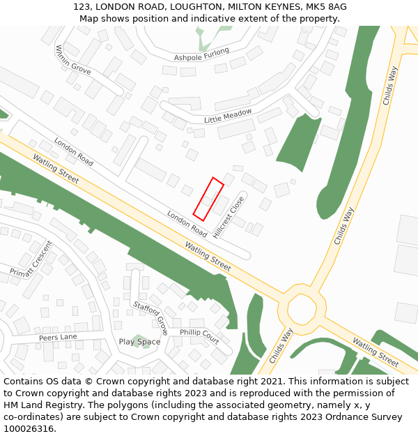 123, LONDON ROAD, LOUGHTON, MILTON KEYNES, MK5 8AG: Location map and indicative extent of plot