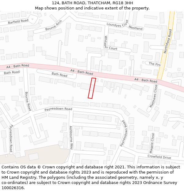 124, BATH ROAD, THATCHAM, RG18 3HH: Location map and indicative extent of plot