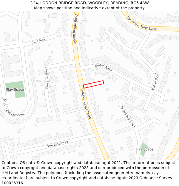 124, LODDON BRIDGE ROAD, WOODLEY, READING, RG5 4AW: Location map and indicative extent of plot