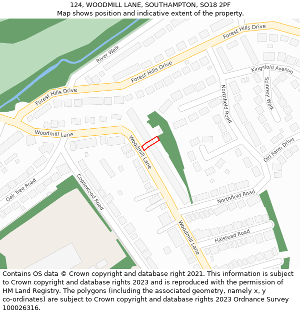 124, WOODMILL LANE, SOUTHAMPTON, SO18 2PF: Location map and indicative extent of plot