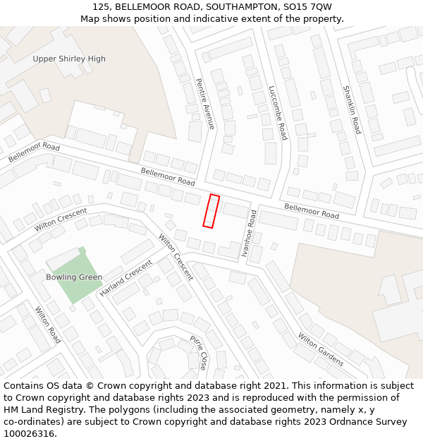 125, BELLEMOOR ROAD, SOUTHAMPTON, SO15 7QW: Location map and indicative extent of plot