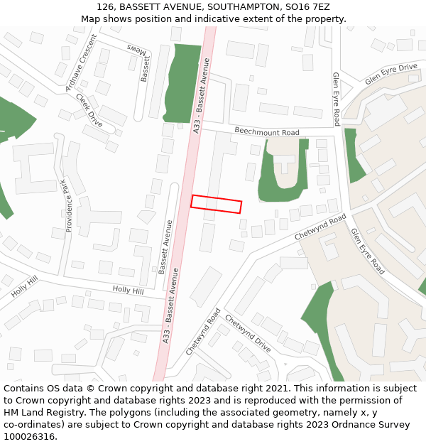 126, BASSETT AVENUE, SOUTHAMPTON, SO16 7EZ: Location map and indicative extent of plot