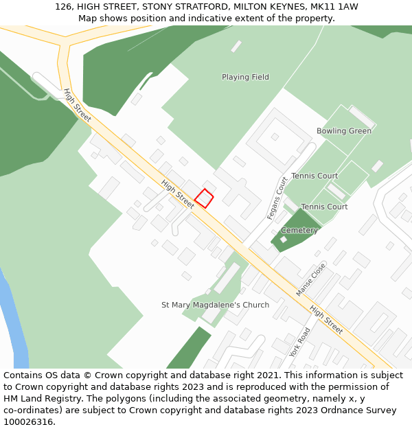 126, HIGH STREET, STONY STRATFORD, MILTON KEYNES, MK11 1AW: Location map and indicative extent of plot