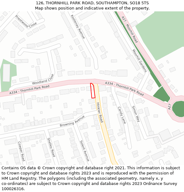 126, THORNHILL PARK ROAD, SOUTHAMPTON, SO18 5TS: Location map and indicative extent of plot